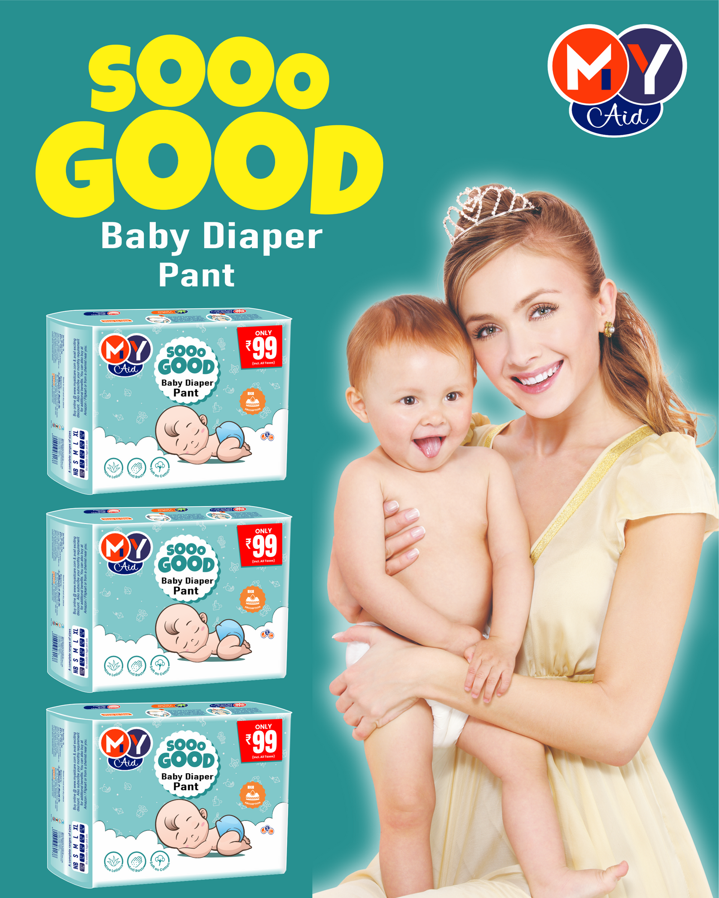 MyAid Sooo Good Baby Diaper Pant _ Mega Jumbo Packs _Rs. 999/- Only