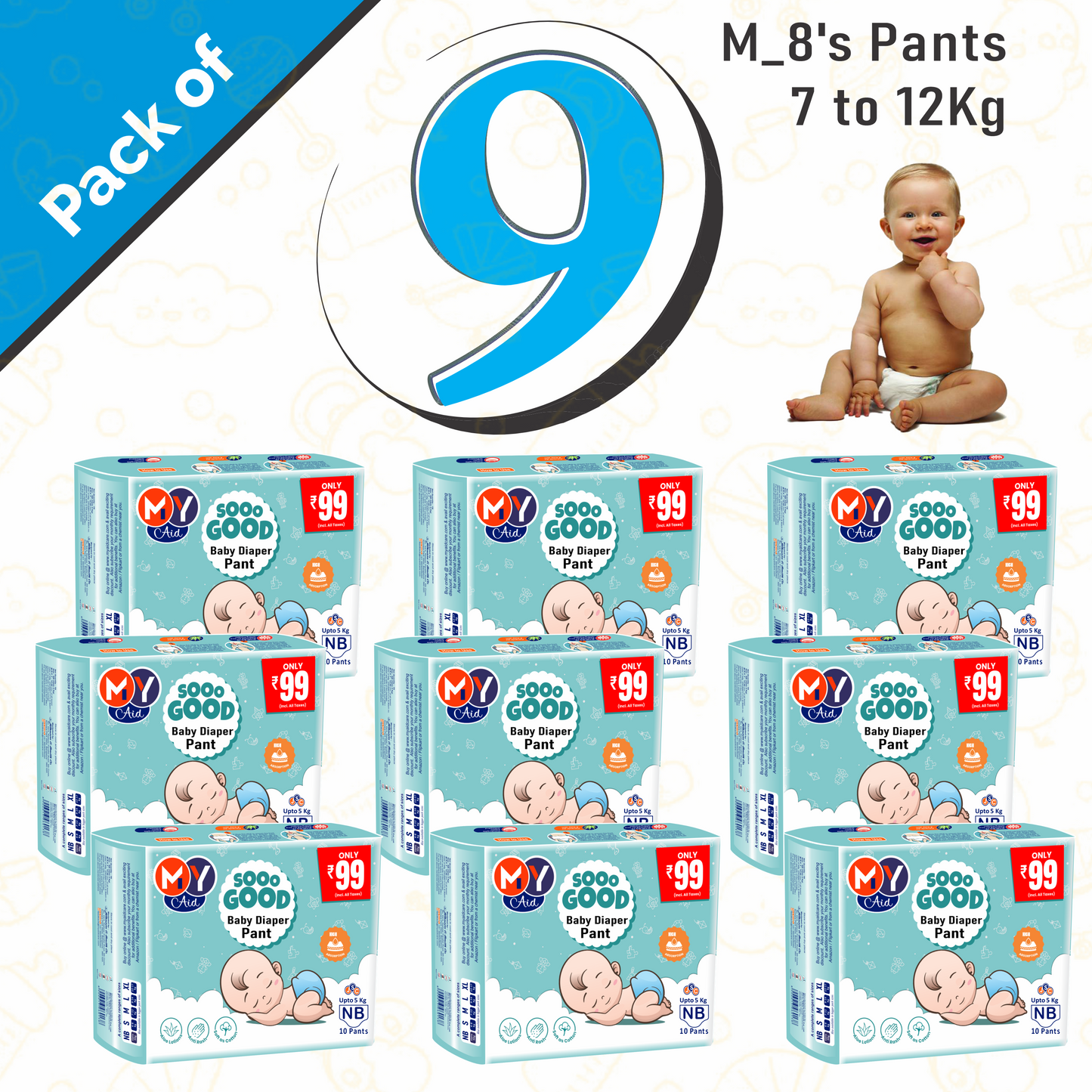 MyAid Sooo Good Baby Diaper Pant _ Mega Jumbo Packs _Rs. 999/- Only