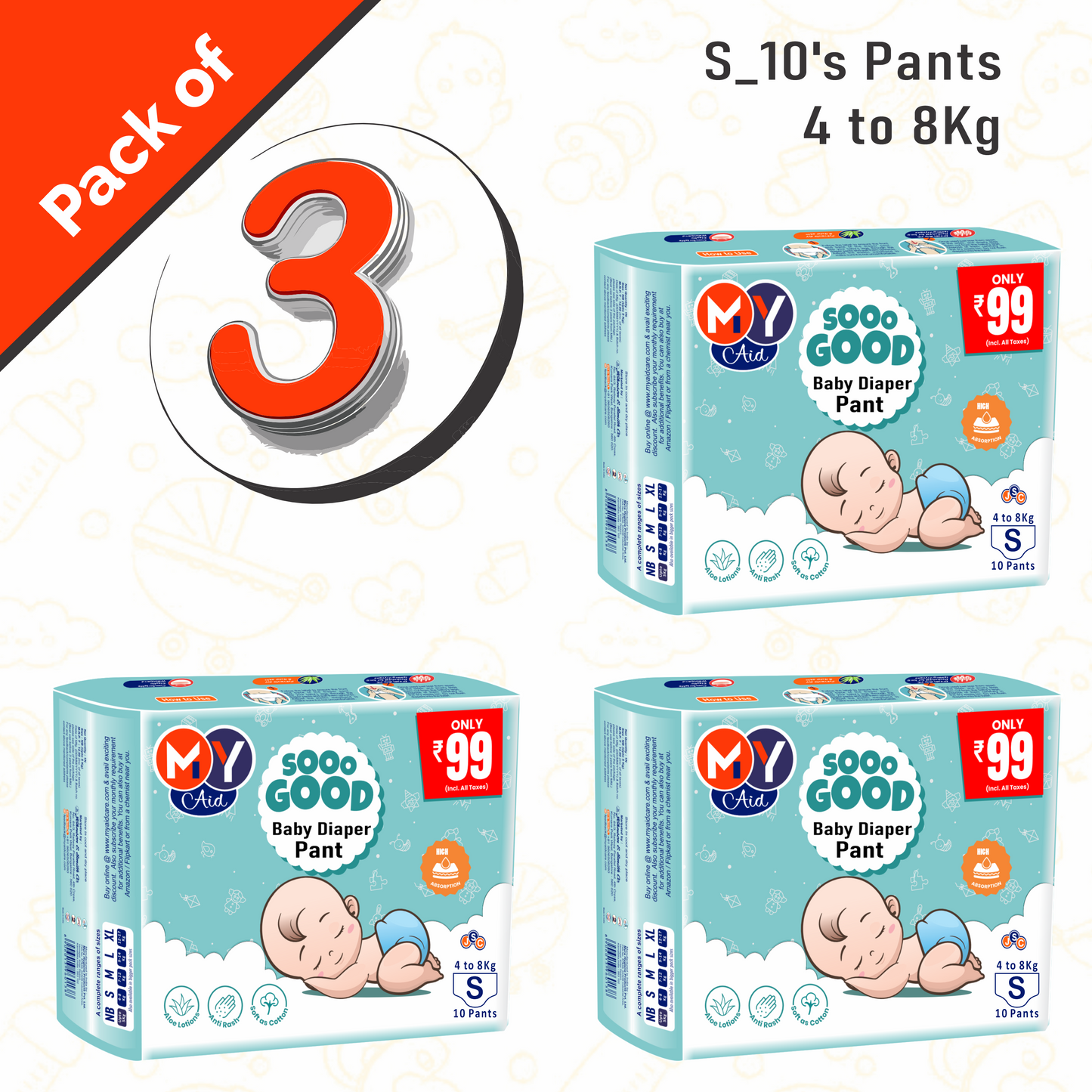 MyAid Sooo Good Baby Diaper Pant _ Mega Jumbo Packs _Rs. 999/- Only