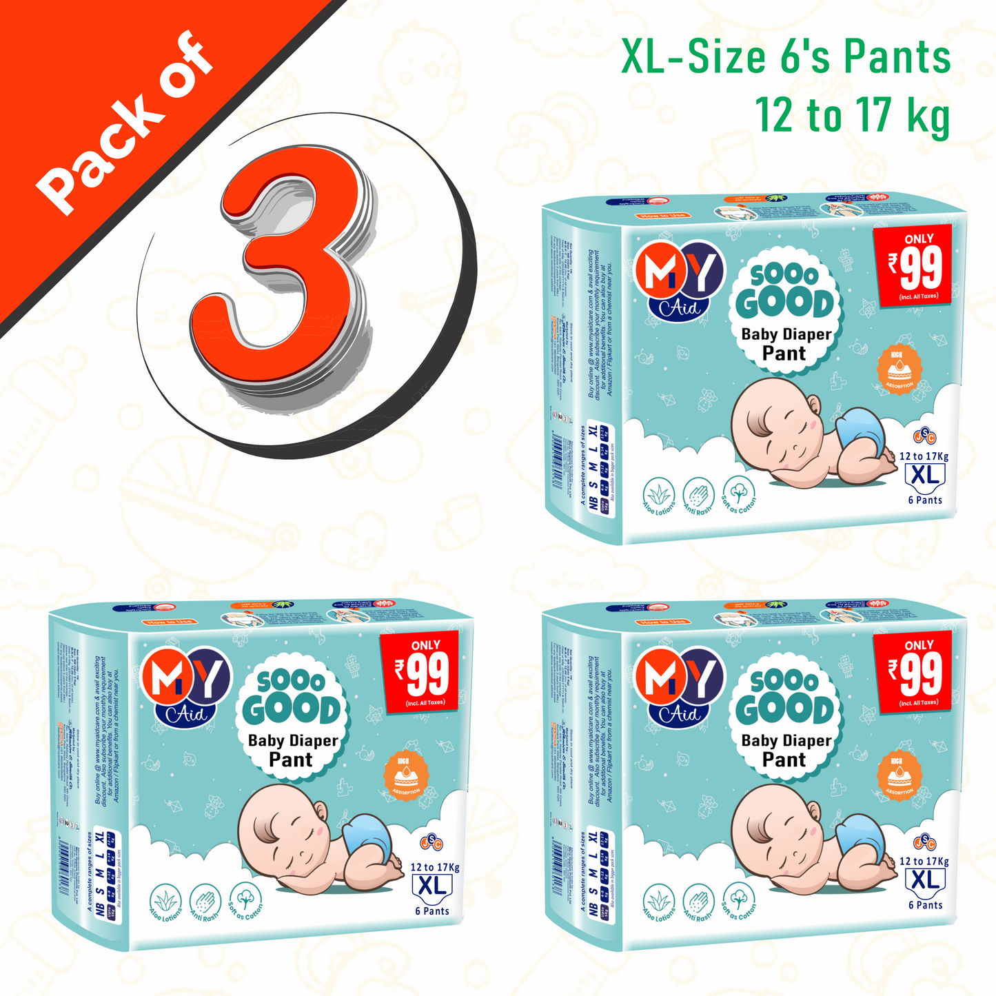 MyAid Sooo Good Baby Diaper Pant _ Mega Jumbo Packs _Rs. 999/- Only