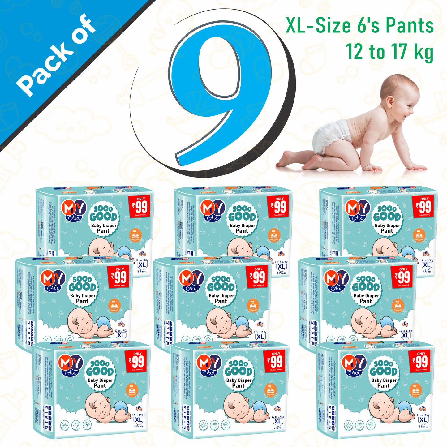 MyAid Sooo Good Baby Diaper Pant _ Mega Jumbo Packs _Rs. 999/- Only