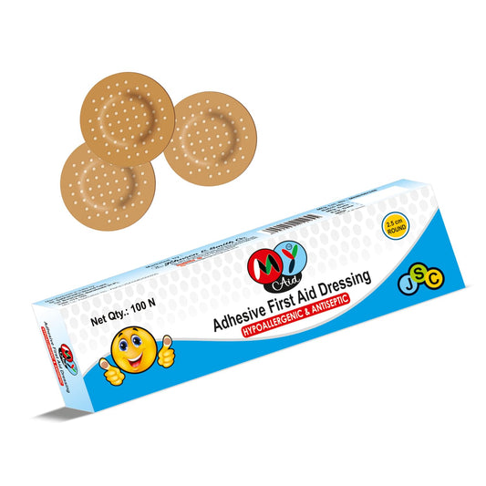 MyAid 2.5cm Round Antiseptic Adhesive First Aid Dressing Bandage For Kids & Adults - 100 Pc (Pack of 1)