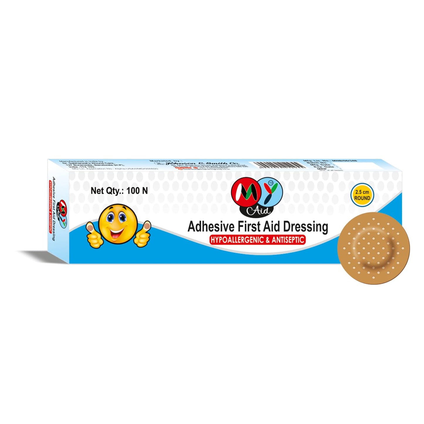 MyAid 2.5cm Round Antiseptic Adhesive First Aid Dressing Bandage For Kids & Adults - 100 Pc (Pack of 1)